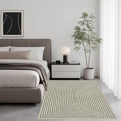 Latte&Fog 4x6 Rug for Living Room, Modern Abstract Beige Washable Area Rug, Boho Non Slip Low Pile Throw Carpet for Indoor Bedroom, Dining Room, Office, Dorm, Classroom, Farmhouse and Kids Room