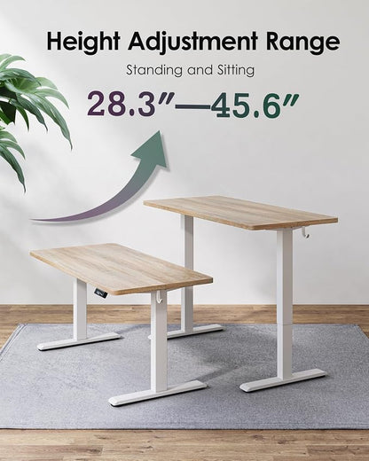 TIQLAB Electric Height Adjustable Standing Desk 47.2×23.6 inch, Sit Stand Desk for Work, Study, Memory Controller, White Frame & Maple Top Computer Workstation for Home Office