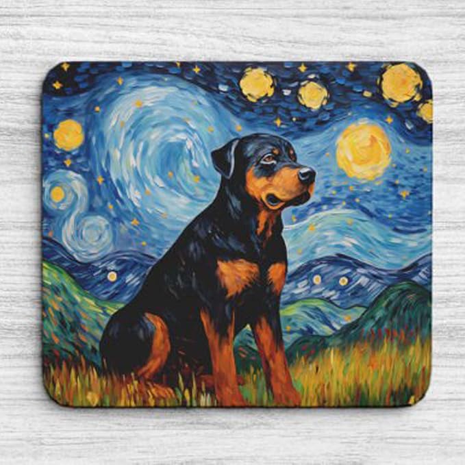 Starry Night Rottweiler Dog Mouse Pad for Computer Laptop Home Office Gaming Working Desk Desktop Accessories Non-Slip Rubber Mouse Pad for Dog Lovers (Rottweiler)