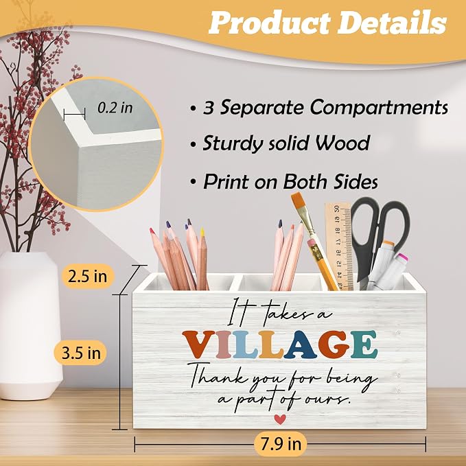 Teacher Appreciation Gifts, It Takes a Village Pen Holder Organizer for Desk Accessories, Thank You Gifts for Women Teacher Nurse Coworker Daycare Provider Nanny Babysitter for Tabletop Decor