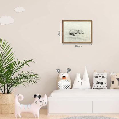 Framed Dog with Zoomies Canvas Wall Art, Vintage Dog Flight Poster Print, Sketch Running Little Pictures Decor, Black and White Silly Wall Decor for Living Room Bedroom – 8x10 inch
