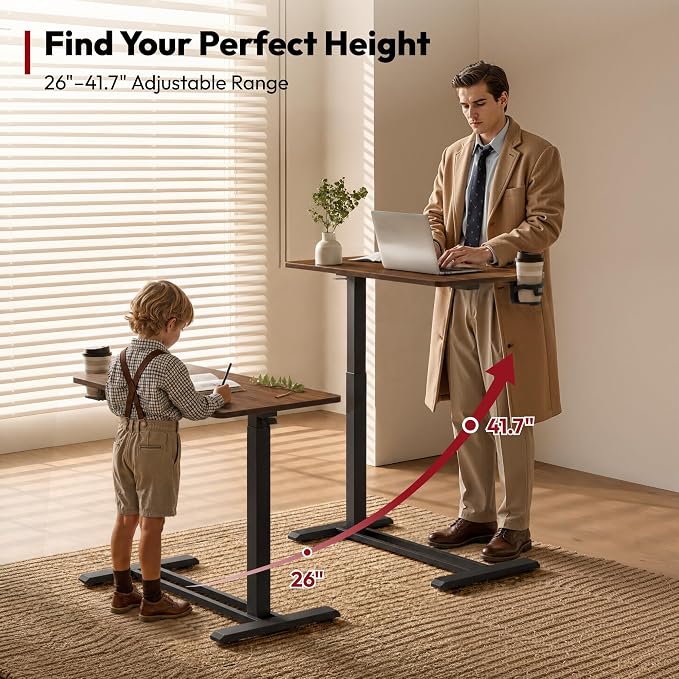 SANODESK Medical Adjustable Overbed Bedside Table with Hidden Casters, Pneumatic Mobile Laptop Computer Standing Desk Cart with Tray, Hospital and Home Use(31.5" W x 17.7" D, Walnut)