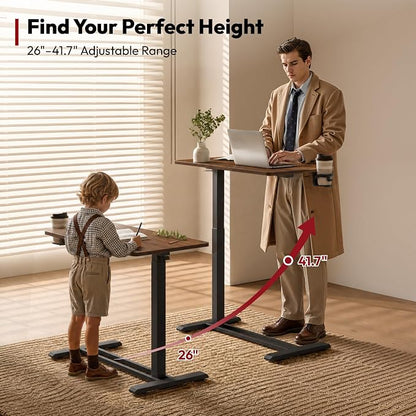 SANODESK Medical Adjustable Overbed Bedside Table with Hidden Casters, Pneumatic Mobile Laptop Computer Standing Desk Cart with Tray, Hospital and Home Use(31.5" W x 17.7" D, Walnut)