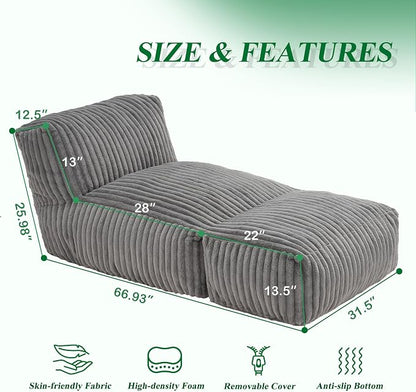 Hobestluk Giant Memory Foam Bean Bag Chairs Sofa for Adults (Grey,Large) | Soft Fabric,Ergonomic Back Support,Lightweight,Easy Clean,No Assembly,Wear-resisting,For Livingroom Guest room,Well-looking