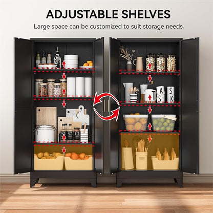 COFaR 61" Metal Pantry Cabinet in Black, Modern Storage Cabinet with Adjustable Shelves, Sturdy Metal Cupboard for Kitchen, Office, Living Room & Bathroom Organization