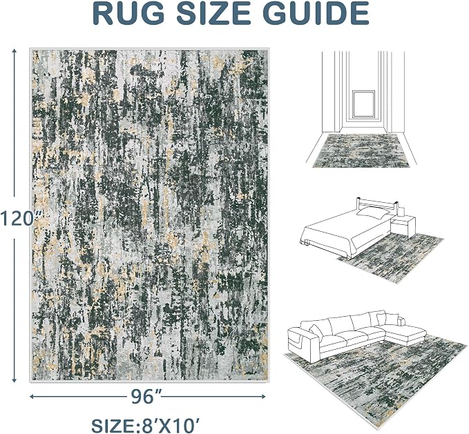 Area Rugs 8x10 Living Room: Washable Rug Modern Abstract Large Rugs Soft Non Slip Neutral Rug Stain Resistant Indoor Carpet for Bedroom Kitchen Dining Room Home Office Rugs(Black Grey Gold,8'x10')