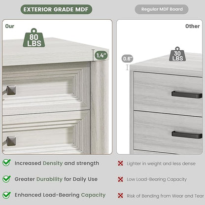 White Nightstand Set of 2, Farmhouse Night Stand with 3 Drawers, Modern Bedside Table with Metal Knobs, Large End Table for Living Room Bedroom Home Office Furniture Storage