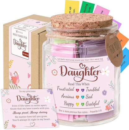 Bible Verses Jar for Daughter – Daughter Gifts From Mom, Graduation Gifts for Daughters, 92 Bible Verses Folded by hand, Christian Gift for Women
