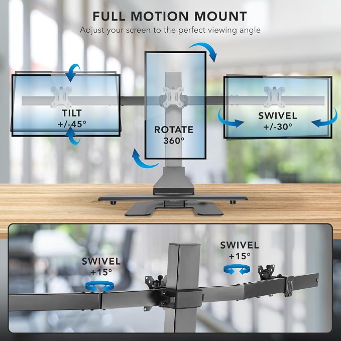 Mount-It! Triple Monitor Electric Standing Desk Converter - 3 Screens Stand Up Desk Riser - Height Adjustable Desktop & 3 Mounts for Screens up to 32", Sit-Stand Convertor for Home, Office, School