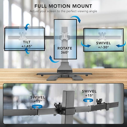 Mount-It! Triple Monitor Electric Standing Desk Converter - 3 Screens Stand Up Desk Riser - Height Adjustable Desktop & 3 Mounts for Screens up to 32", Sit-Stand Convertor for Home, Office, School