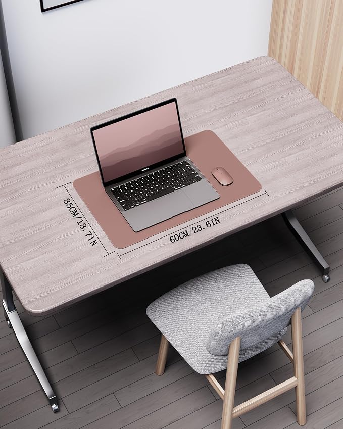 YSAGi Double-Sided Desk Pad, 23.6"x13.7" Leather Desk Mat, Eco Cork Desk Pad Protector, Large Mouse Pad for Desk, Waterproof Desk Blotter Pad, Desk Writing Pad for Office Work/Home(Pale Mauve/Cork)
