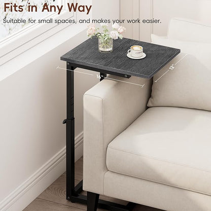 Vagusicc C-Shaped End Table, 33" Tall C Table Adjustable Height Side Table, Small Couch Table with Metal Frame, Slide Under Sofa TV Tray for Living Room, Bedroom, Bedside, Small Spaces, Gray Walnut