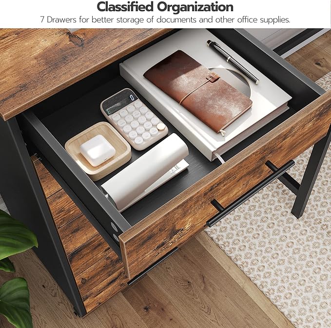 HOOBRO 7-Drawer File Cabinet, Wooden Office Cabinet with Drawers, Mobile Storage Filing Drawer for Home Office, Study, Easy Assembly, Rustic Brown and Black BF07WJ01