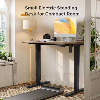 JOY worker Small Electric Standing Desk, 35" x 20" Whole Piece Height Adjustable Desk with Memory Controller, Sit to Stand Desk Workstation for Home Office, Rustic Brown