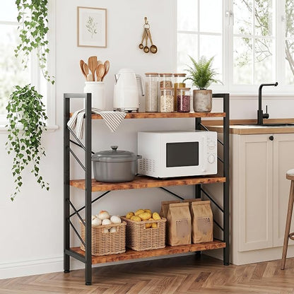 DurayLoly 3 Tier Small Bookshelf, Industrial Bookcase with Metal Frame and Sidebars, Storage Shelves for Living Room, Bedroom, Home Office and Kitchen, Rustic Brown