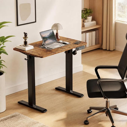 Claiks Electric Standing Desk, 35 x 20 Inch Small Height Adjustable Sit Stand Desk for Home Office, Computer Desk with Memory Presets, Cable Management&Headphone Hooks, 156 lbs Capacity, Rustic Brown