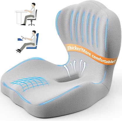 Benazcap Memory Foam Seat Cushion with Lumbar Support Pillow for Office Chair, Car & Gaming Seat, Wheelchair, Ergonomic Design for Sciatica & Tailbone Pressure Relief, Gray