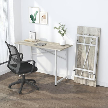 Lutown-Teen Folding Desk 47 inch No Assembly Required Home Office Table, Writing Gaming Computer Camping Desk, Beige