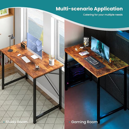 OLIXIS Small Computer Desk for Home Office, 32 Inch Writing Desk for Small Spaces, Study Table with X-Shaped Reinforcement, Sturdy Bedroom Table with Scratch-Resistant Tabletop & Metal Frame, Rust