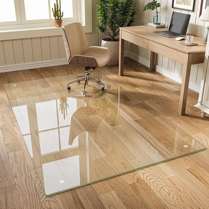 Glass Chair Mat 48" x 80" Heavy Duty Tempered Glass Office Chair Mat, Glass Floor Mat with Round Corner and Polished Edge for Smooth Glide, Office Chair Mat for Carpet, Hardwood Floor