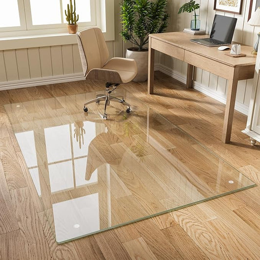 Glass Chair Mat 48" x 80" Heavy Duty Tempered Glass Office Chair Mat, Glass Floor Mat with Round Corner and Polished Edge for Smooth Glide, Office Chair Mat for Carpet, Hardwood Floor