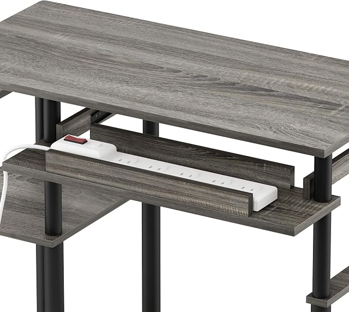 Furinno Abbott Computer Desk with Bookshelf, French Oak Grey/Black