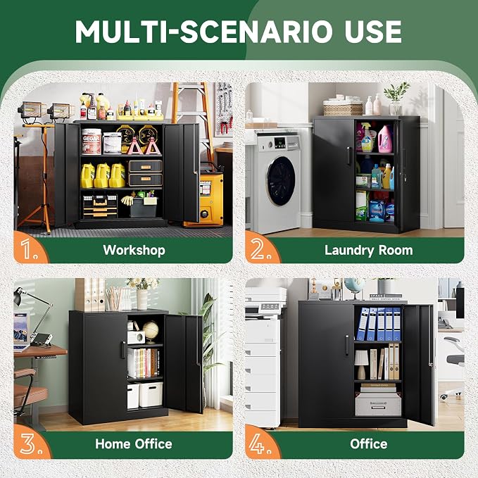 Letaya Metal Storage Cabinets with Lock, Small Locker Steel Cabinets, Adjustable Shelves 2 Doors for Home,Office, Warehouse,Garage(Black-36)