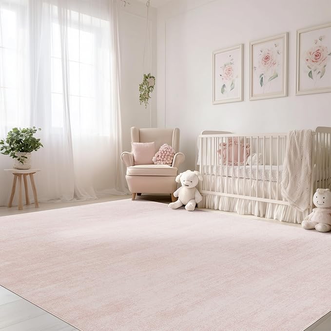 BILEEHOME Nursery Rug Pink Boho Washable Abstract Cuquette Rug for Bedroom Aesthetic,8x10,Light Pink