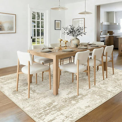 RELEANY Washable Area Rugs 9'x12' Non-Slip Modern Abstract Soft for Living Room Entryway Bedroom Kitchen, Print Pattern, Beige Cream Brown