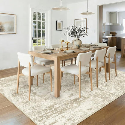 RELEANY Washable Area Rugs 5'x7' Non-Slip Modern Abstract Soft for Living Room Entryway Bedroom Kitchen, Print Pattern, Beige Cream Brown
