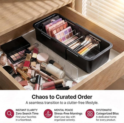 Li&Zhao Drawer Organizer- Adjustable Storage Bins with 5 Dividers, Gray Clear Drawer Organizer for Kitchen, Bedroom, and Office, Expandable clear organizer bins for Makeup, Utensils, and Gadgets