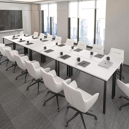 Bonzy Home Conference Tables 18ft Office Computer Desk for Meeting Room Study Writing Printer Table Meeting Seminar Table for 20 People Rustic Modern White 8PCS 220.4"x47.2"x29.5"