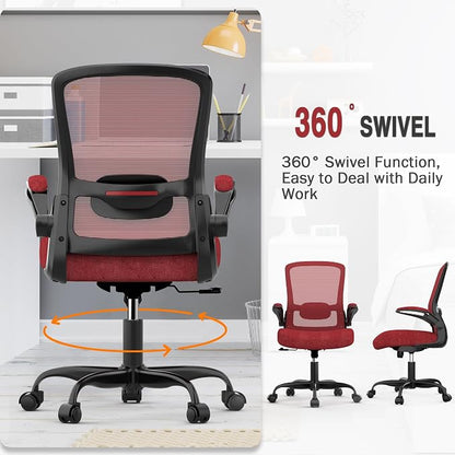 Mimoglad Office Chair, Ergonomic Desk Chair with Adjustable Lumbar Support, High Back Mesh Computer Chair with Flip-up Armrests-Task Chairs, Executive Chair for Home Office