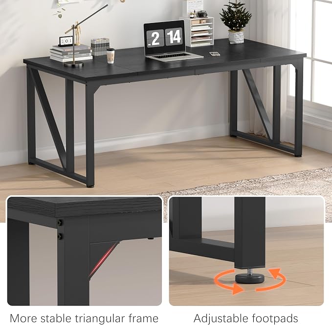 NSdirect Computer Desk 70×30.7 Inch Gaming Desk with Deeper & Thicker Desktop, Office Desk Work Desk for Home Office, Black