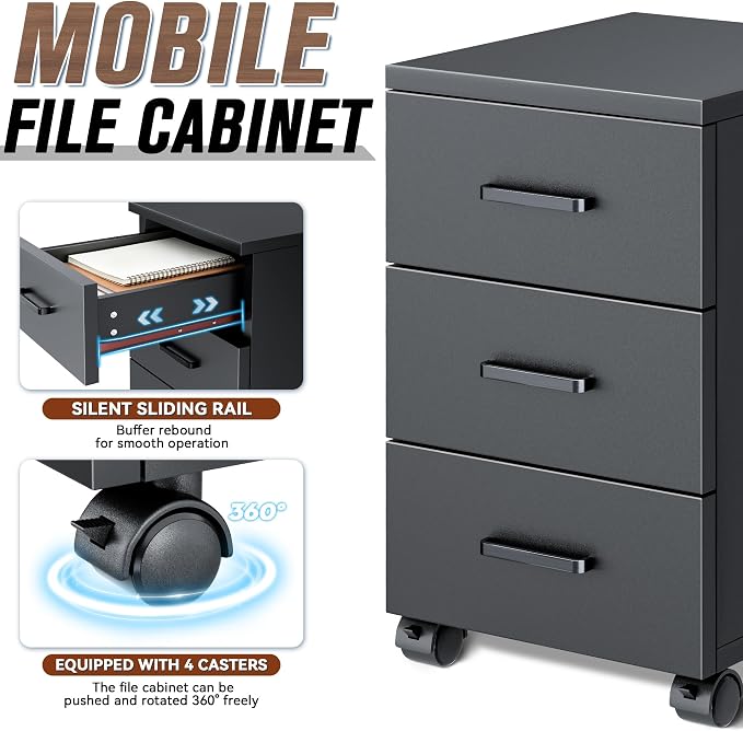 L-Shaped Executive Desk with LED Lights, Modern Reception Desk with AC Power Outlets/USB/Type-C, Executive Workstation with Locked Storage Cabinet, for Office (Black/Brown, 76.7"L/23.6“W/43.4”H)
