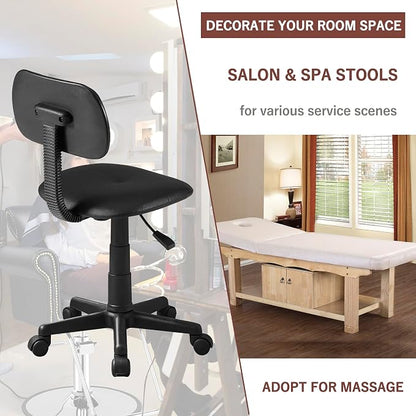VECELO Height Adjustable Rolling Swivel Salon Stool, Small SPA Chair with Backrest for Drafting/Tattoo/Office/Massage/Medical Facial, Black
