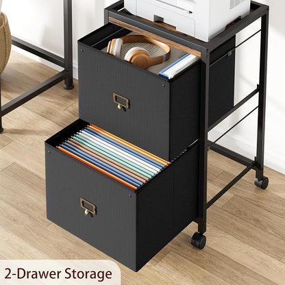 Garvee File Cabinet with 2 Drawers, Mobile Filing Cabinet Fits Letter Size or A4, Fabric Vertical File on Wheels, Home Office Small Under Desk Filing Storage Cabinets, Black
