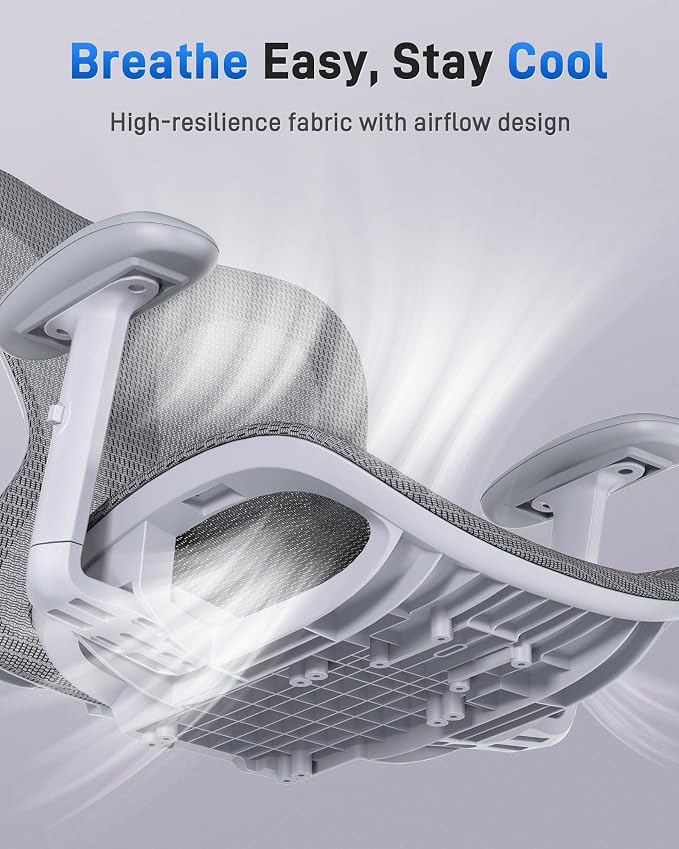 amseatec Ergonomic Office Desk Chair, Comfortable Computer Gaming Chair, Breathable Mesh Back & Seat, Adjustable Armrest, Lumbar Support, Butterfly Design for Home Office (Gray)