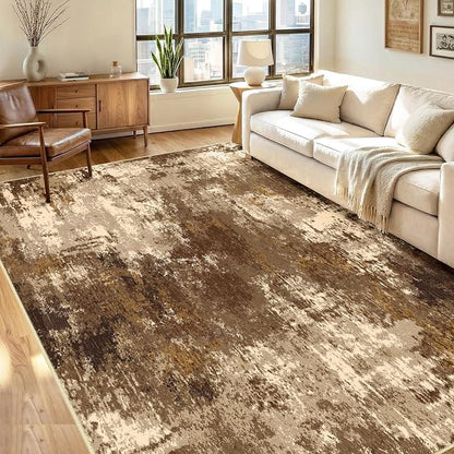 RELEANY Washable Area Rugs 6'x9' Non-Slip Modern Abstract Soft for Living Room Entryway Bedroom Kitchen, Print Pattern, Brown Tan Beige Coffee