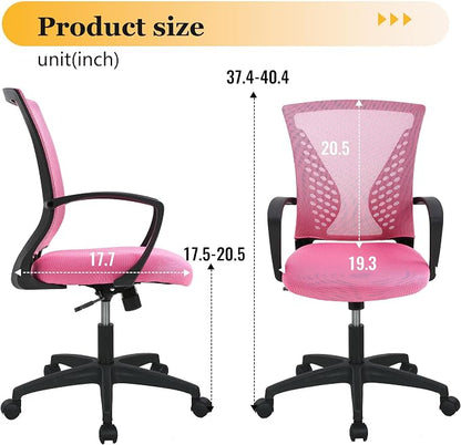 Office Chair Desk Chair Computer Chair with Lumbar Support Armrest Mid Back Rolling Swivel Task Adjustable Mesh Ergonomic Chair for Women Adults, Peach Pink