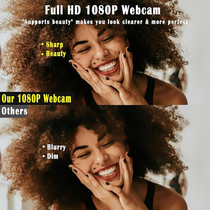 1080P Webcam for PC/Laptop, USB Webcam with Microphone, Noise Cancellation, Support Beauty, Plug & Play with Auto Light Correction for Video Calls, Live Streaming Gaming & Online Meetings