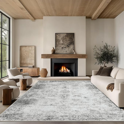 6x9 Area Rug Living Room Rugs - Washable Rug Large Modern Abstract Soft Thin Carpets Indoor Floor No Slip Vintage Carpet for Bedroom Under Dining Table Nursery Home Office Decor Gray