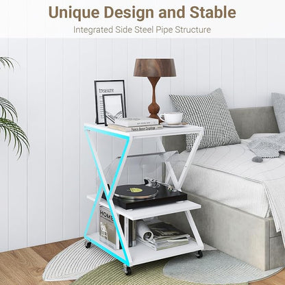 Natwind 3 Tier Printer Stand, 19.7''x19.7'' Large Printer Table with Height Adjustable Shelf, Rolling Printer Cart with Wheels,Multifunctional Organizer Shelf for Home Office Kitchen（White）