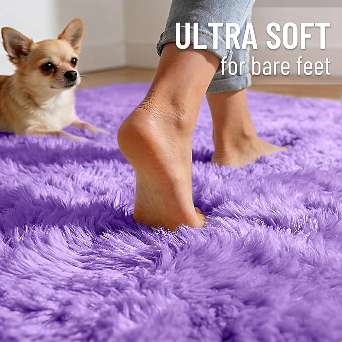 OLANLY 9x12 Machine Washable Large Area Rugs for Living Room, Bedroom, Soft Fluffy Shaggy Bedside Rug, Indoor Floor Carpet for Kids Girls and Boys, Dorms, Nursery, Home Decor Aesthetic, Purple