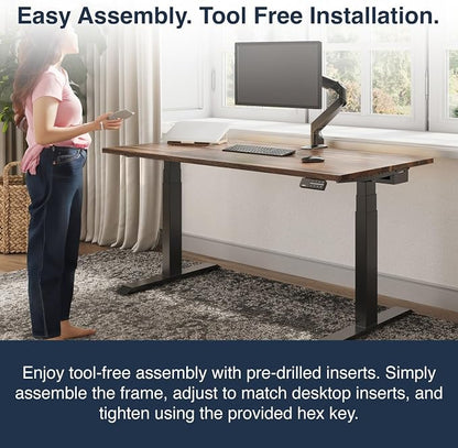 Desky Dual Hardwood Sit Stand Desk - Electric Standing Desk - Dual Motor,3 Stage Adjustable Height Desk - Solid Wood Whole-Piece Top - Standing Desk with Cable Management