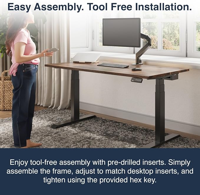 Desky Dual Hardwood Sit Stand Desk - Electric Standing Desk - Dual Motor,3 Stage Adjustable Height Desk - Solid Wood Whole-Piece Top - Standing Desk with Cable Management