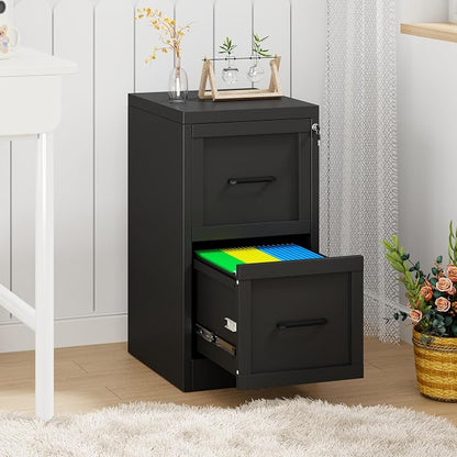 GAIOUS Metal Vertical File Cabinet with Lock, Home Office File Cabinet | 2 Drawer Under Desk Cabinet, Metal Filing Cabinet, Black Lockable Storage Cabinet, Fits Letter/Legal/A4 Size