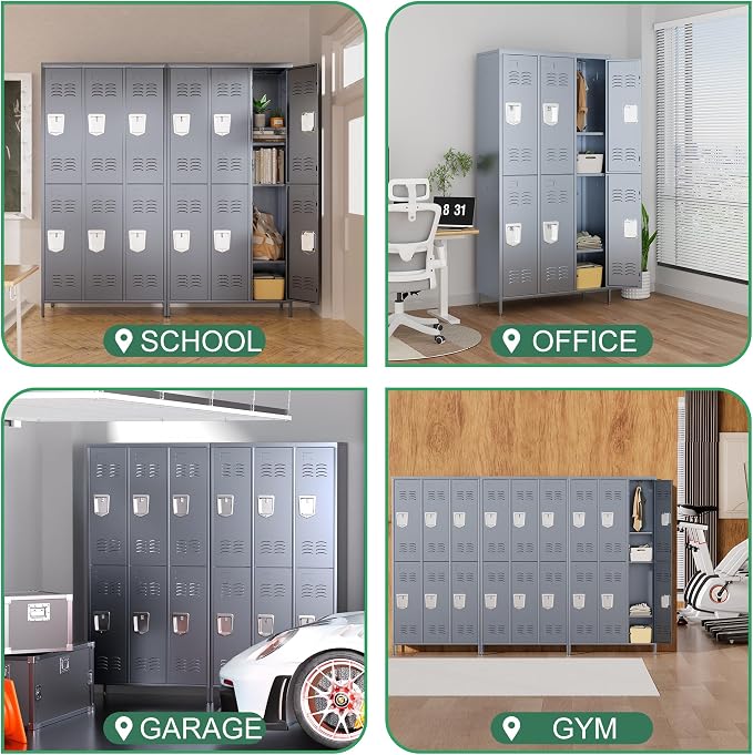 6 Door Metal Lockers for Employees,6 Heavy-Duty Hooks,72" Secure Storage for Home,Offices,Schools & Gyms | Gray