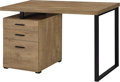 Coaster Home Furnishings - Brennan - Engineered Wood - 47-Inch 3-Drawer Computer Desk with File Cabinet and Open Metal Leg - Home Office - Mango and Black - 800787