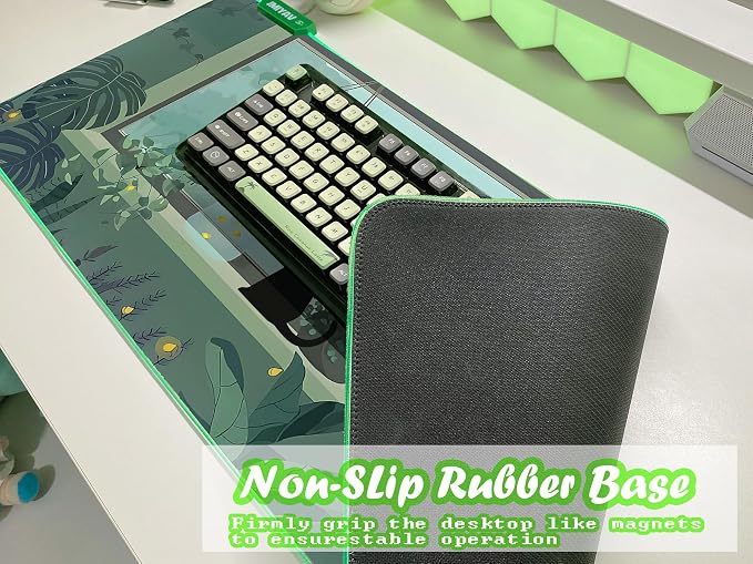 JMIYAV Black Kitten RGB Green Gaming Mouse Pad 31.5x12 Inch PC XL Large Glowing Led Light Up Desk Pad Non-Slip Rubber Base Computer Cute Mousepad Mat Desk Accessories Gaming Setup 31.5x12 Inch